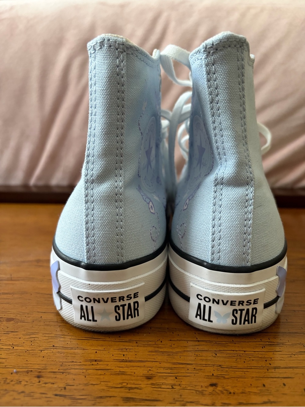 Converse Women's Light Blue High Top Sneakers with Butterfly Detail - Picture 6 of 10